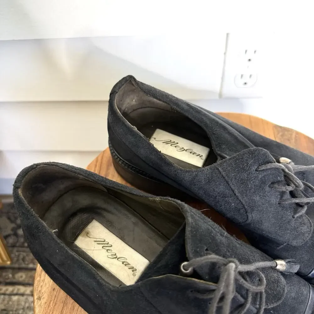 Mezlan Suede Oxford Derby Shoes Navy Blue Tassel Lace Square Toe Size 13 M